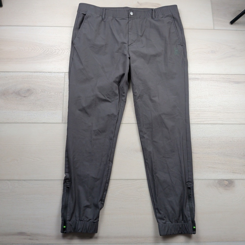 Psycho Bunny Mens Madison Commuter Gray Jogger Pants Ankle Zip Stretch Size 36